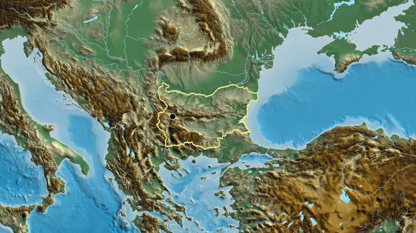 保加利亚边境地区的特写镜头突出显示了一张救济地图上的黑暗阴影 资本点 国家形貌概述 — 图库照片