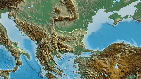 在一张救济地图上对保加利亚边境地区及其区域边界进行了密切监视 资本点 国家形貌概述 — 图库照片