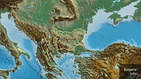 Close Bulgaria Border Area Its Regional Borders Relief Map Capital — Stock Photo, Image