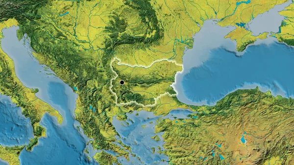 Nahaufnahme Des Bulgarischen Grenzgebiets Auf Einer Topografischen Karte Kapitalpunkt Glühen — Stockfoto