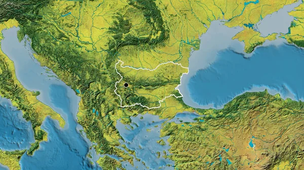 Zbliżenie Strefy Przygranicznej Bułgarii Ciemną Powłoką Mapie Topograficznej Główny Punkt — Zdjęcie stockowe
