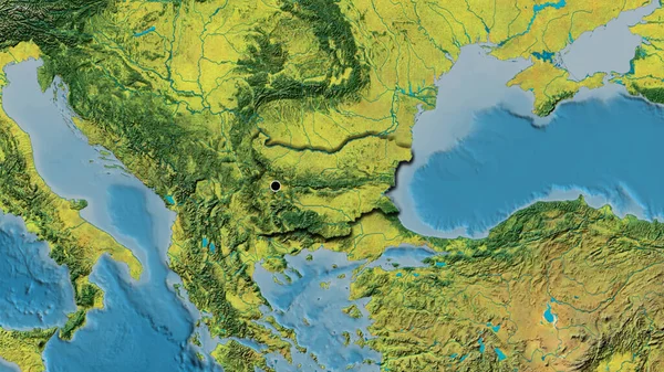 保加利亚边境地区的特写镜头 用地形图上的黑暗阴影突出显示 资本点 国家形状的斜边 — 图库照片