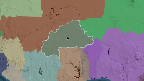 Närbild Burkina Fasos Gränsområde Med Ett Mörkt Överdrag Administrativ Karta — Stockfoto