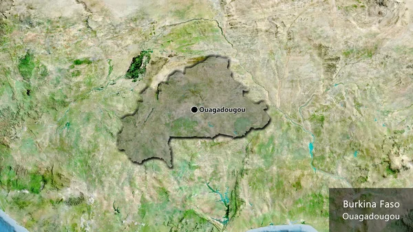 Närbild Burkina Fasos Gränsområde Med Mörk Överlagring Satellitkarta Huvudpunkt Skalade — Stockfoto