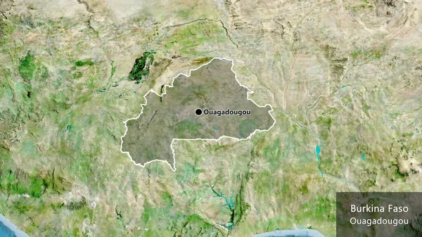 Närbild Burkina Fasos Gränsområde Med Mörk Överlagring Satellitkarta Huvudpunkt Runt — Stockfoto
