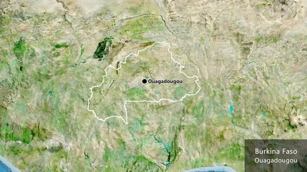 Närbild Burkina Fasos Gränsområde Satellitkarta Huvudpunkt Runt Landet Landets Engelska — Stockfoto