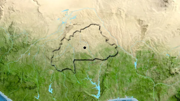 Close Burkina Faso Border Area Satellite Map Capital Point Bevelled — Stock Photo, Image