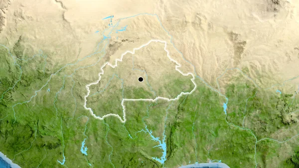 Close Dari Burkina Faso Daerah Perbatasan Pada Peta Satelit Titik — Stok Foto