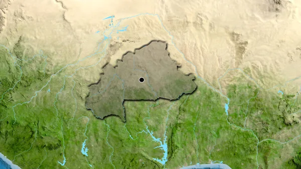 Närbild Burkina Fasos Gränsområde Med Mörk Överlagring Satellitkarta Huvudpunkt Skalade — Stockfoto