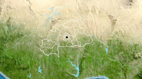 Närbild Gränsområdet Burkina Faso Och Dess Regionala Gränser Satellitkarta Huvudpunkt — Stockfoto