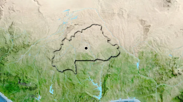 在卫星地图上对布基纳法索边境地区进行了近距离调查 资本点 国家形状的斜边 — 图库照片