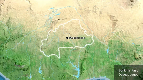 Primer Plano Zona Fronteriza Burkina Faso Mapa Satélite Punto Capital — Foto de Stock