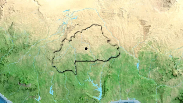 衛星地図上のブルキナファソ国境地帯の閉鎖 資本ポイント 国の形の縁が隠されている — ストック写真