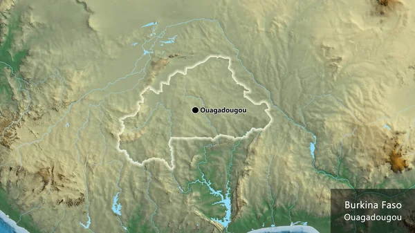Close Zona Fronteiriça Burquina Faso Num Mapa Socorro Ponto Capital — Fotografia de Stock
