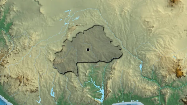 Close Burkina Faso Border Area Highlighting Dark Overlay Relief Map — Stock Photo, Image