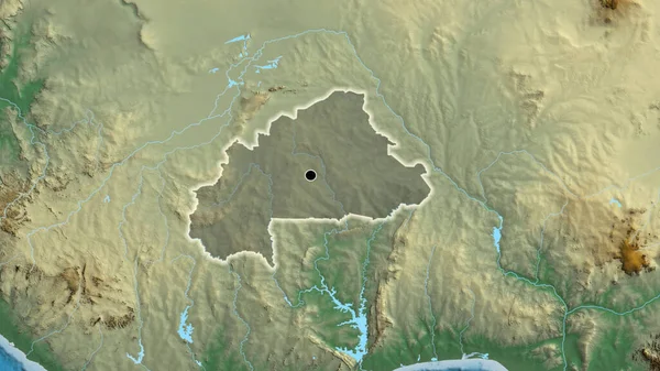 Närbild Burkina Fasos Gränsområde Med Ett Mörkt Överdrag Reliefkarta Huvudpunkt — Stockfoto
