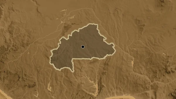 Närbild Burkina Fasos Gränsområde Med Ett Mörkt Överdrag Karta Över — Stockfoto