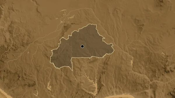 Närbild Burkina Fasos Gränsområde Med Ett Mörkt Överdrag Karta Över — Stockfoto
