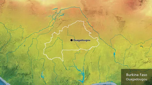 Närbild Burkina Fasos Gränsområde Topografisk Karta Huvudpunkt Runt Landet Landets — Stockfoto