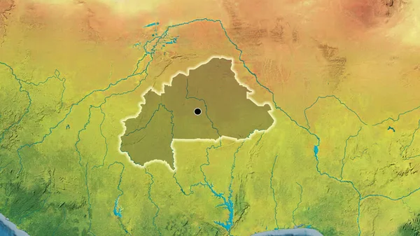 Close Burkina Faso Border Area Highlighting Dark Overlay Topographic Map — Stock Photo, Image