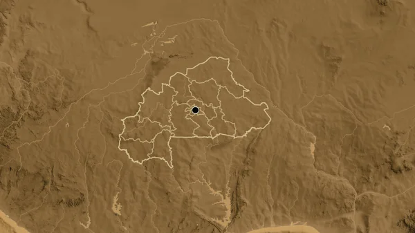Närbild Burkina Faso Gränsområde Och Dess Regionala Gränser Sepia Höjd — Stockfoto