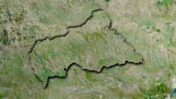 在卫星地图上对中非共和国边境地区进行了近距离调查 资本点 国家形状的斜边 — 图库照片