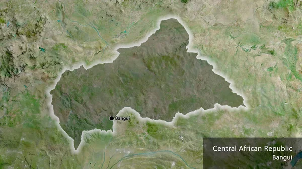 在中非共和国边境地区进行的近距离调查显示 卫星地图上有黑暗的阴影 资本点 风靡全国各地 国家及其首都的英文名称 — 图库照片