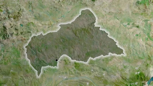 在中非共和国边境地区进行的近距离调查显示 卫星地图上有黑暗的阴影 资本点 风靡全国 — 图库照片