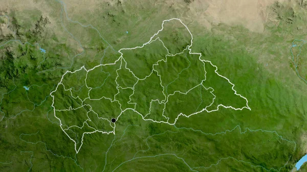 中央アフリカ共和国国境地域の閉鎖と衛星地図上のその地域の境界線 資本ポイント 全国の概要 — ストック写真