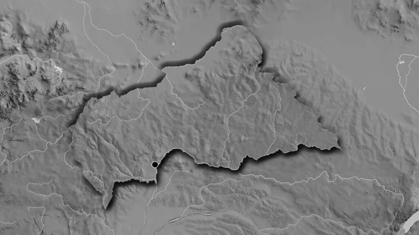 グレースケールの地図上の中央アフリカ共和国国境地域の閉鎖 資本ポイント 国の形の縁が隠されている — ストック写真