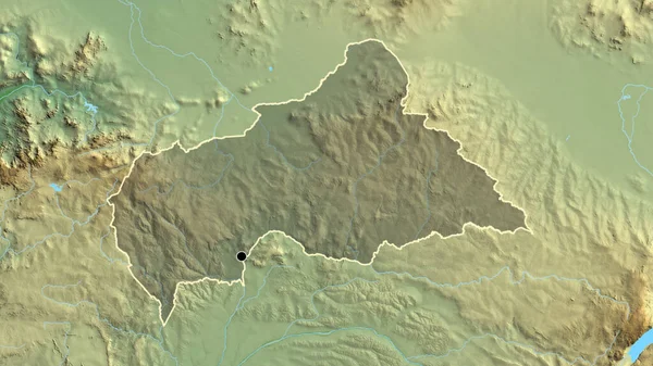 Zbliżenie Strefy Przygranicznej Republiki Środkowoafrykańskiej Ciemną Nakładką Fizyczną Mapę Główny — Zdjęcie stockowe