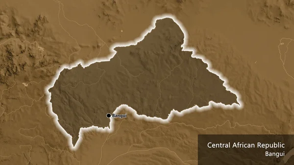 Крупный План Приграничной Зоны Центральноафриканской Республики Темным Наложением Карту Высоты — стоковое фото