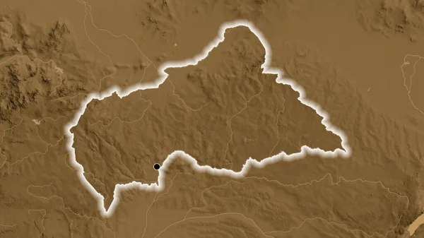 Zbliżenie Obszaru Przygranicznego Republiki Środkowoafrykańskiej Mapie Wysokości Sepii Główny Punkt — Zdjęcie stockowe