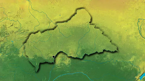 在一个地形图上对中非共和国边境地区进行了密切监视 资本点 国家形状的斜边 — 图库照片