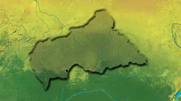 中非共和国边境地区的特写镜头突出显示了地形图上的黑暗覆盖 资本点 国家形状的斜边 — 图库照片