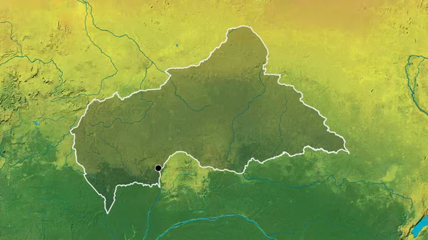 中非共和国边境地区的特写镜头突出显示了地形图上的黑暗覆盖 资本点 国家形貌概述 — 图库照片