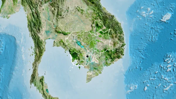 Крупним Планом Прикордонна Зона Камбоджі Регіональні Кордони Супутниковій Карті Столична — стокове фото