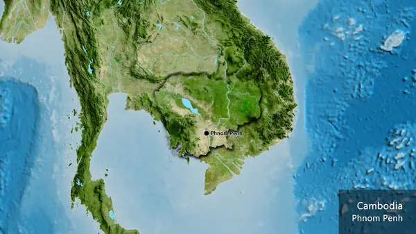 Close Dari Daerah Perbatasan Kamboja Pada Peta Satelit Titik Ibu — Stok Foto