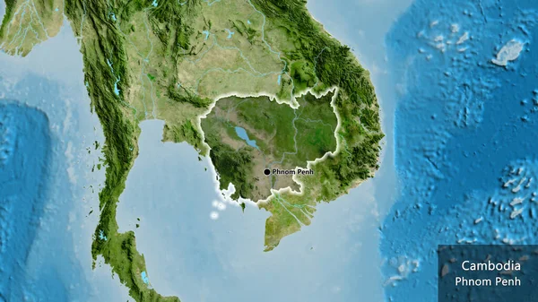 Close Cambodia Border Area Highlighting Dark Overlay Satellite Map Capital — Stock Photo, Image