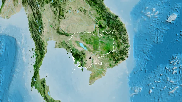 Κοντινό Πλάνο Της Μεθοριακής Περιοχής Της Καμπότζης Δορυφορικό Χάρτη Σημάδι — Φωτογραφία Αρχείου