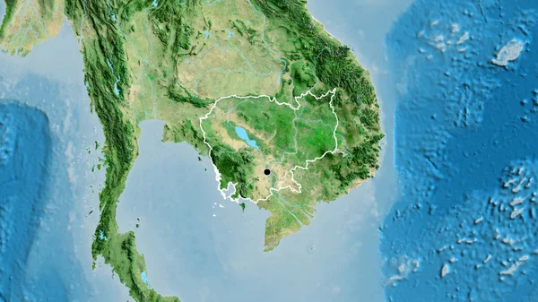 Primer Plano Zona Fronteriza Camboya Mapa Satelital Punto Capital Esquema —  Fotos de Stock