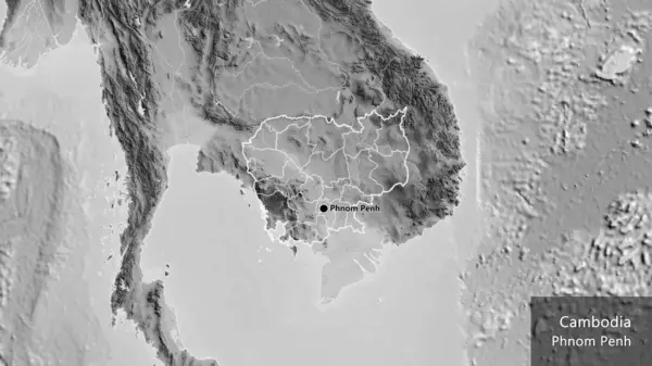 캄보디아 지역의 지역의 국경을 지도로 촬영했습니다 국가의 모양을 중심으로 나라의 — 스톡 사진