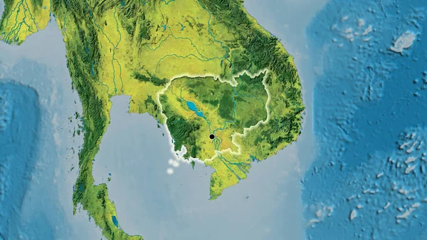 Close Área Fronteiriça Camboja Mapa Topográfico Ponto Capital Brilho Torno — Fotografia de Stock