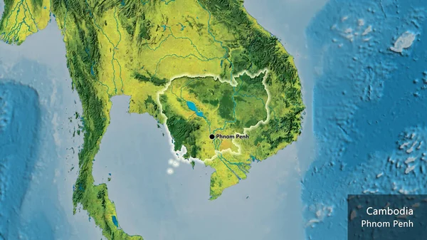 Крупним Планом Прикордонна Зона Камбоджі Топографічній Карті Столична Точка Світиться — стокове фото