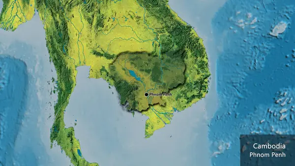 Крупним Планом Прикордонна Зона Камбоджі Темним Накладанням Топографічну Карту Столична — стокове фото