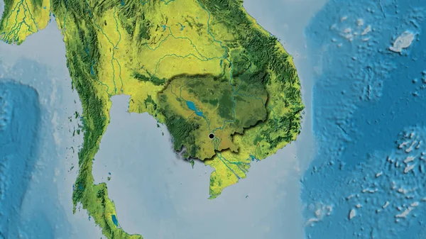 Крупный План Пограничной Зоны Камбоджи Выделяющийся Тёмным Наложением Топографическую Карту — стоковое фото
