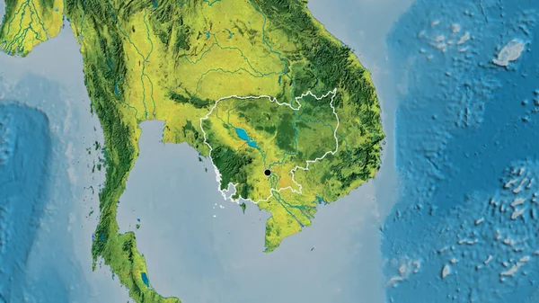 Primer Plano Zona Fronteriza Camboya Mapa Topográfico Punto Capital Esquema —  Fotos de Stock