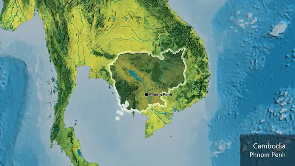 Крупним Планом Прикордонна Зона Камбоджі Темним Накладанням Топографічну Карту Столична — стокове фото