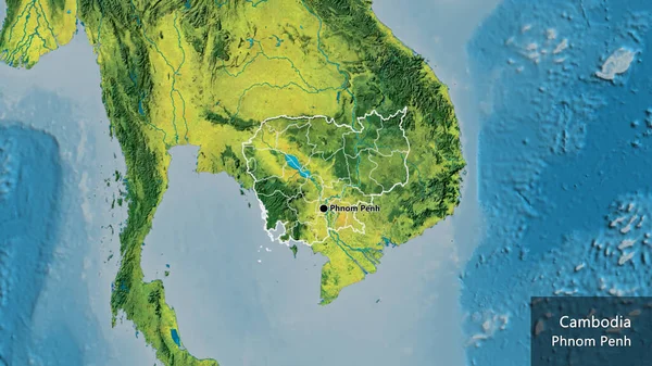 Крупним Планом Прикордонна Зона Камбоджі Регіональні Кордони Топографічній Карті Столична — стокове фото