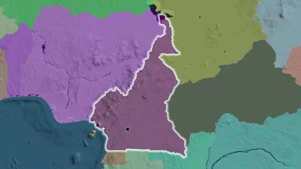 在行政地图上对喀麦隆边境地区进行密切监视 资本点 风靡全国 — 图库照片